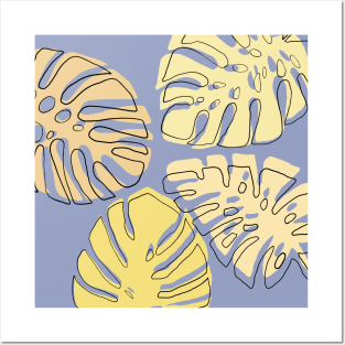 Monstera leaves in shades of yellow with black outlines Posters and Art